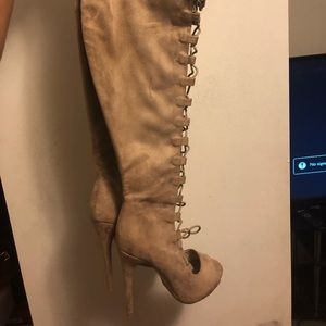 Thigh high lace heels